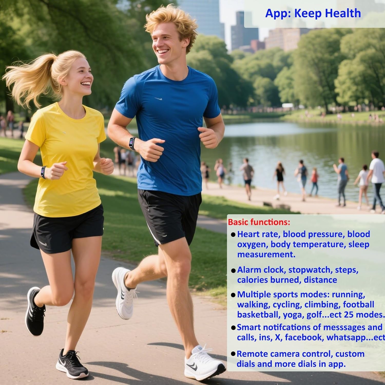 Keep Health Fitness Trackers for Women Men, Amoled Fitness Tracker for Android&Ios, Alarm Stopwatch Fitness Tracker with Blood Pressure Monitor, Calories Burned IP68 Waterproof Fitness Step Tracker