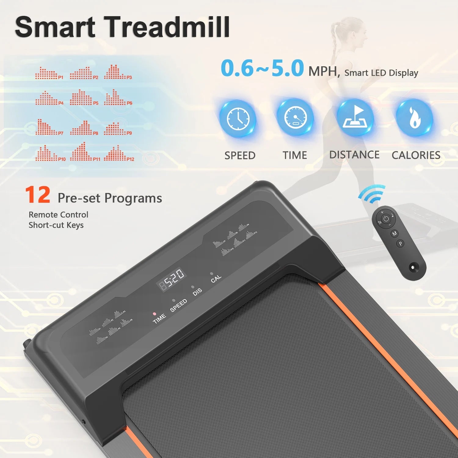 under Desk Treadmill - Walking Pad with LED Display and Remote Control, Portable Treadmill for Home and Office, 2.5HP, 265LBS Capacity